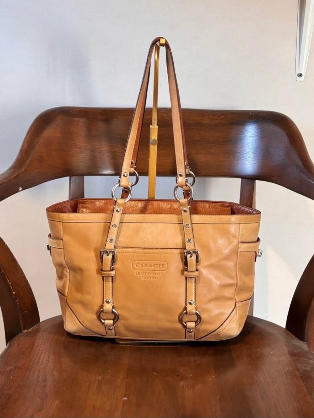 Coach Cognac Leather Tote with Dual Strap Detailing